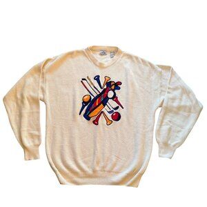 Vintage Cambridge Classics Golfing Sweater Men's Large Off-Whie Embroidered Knit